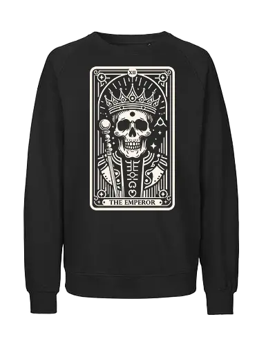The Emperor Tarot Skull - tarot card, tarot, skull, bone, pop culture, horror, horror, halloween, nerd, magic, vintage, retro, mystical, black magic, magic - Fairtrade Sweatshirt
