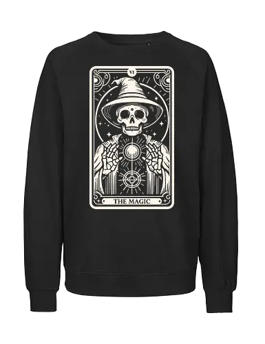 The Magic Tarot Skull - tarot card, tarot, skull, bone, pop culture, horror, horror, halloween, nerd, magic, vintage, retro, mystical, black magic, magic - Fairtrade Sweatshirt