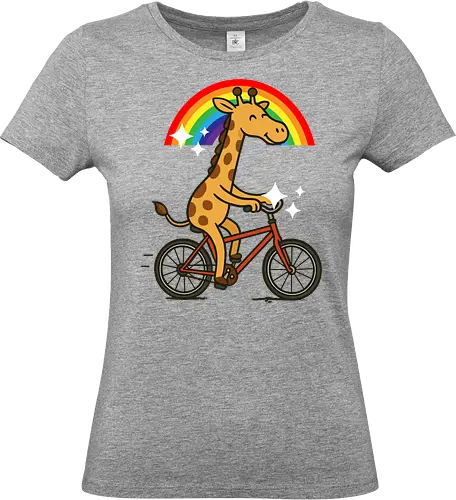  cheerful giraffe rides a bicycle - animal, cycling, giraffe, bicycle, rainbow, whimsical, playful, colorful, sparkles, cartoon - Standard T-Shirt (Frauen)