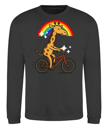  cheerful giraffe rides a bicycle - animal, cycling, giraffe, bicycle, rainbow, whimsical, playful, colorful, sparkles, cartoon - Sweatshirt