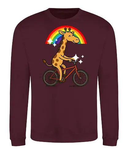  cheerful giraffe rides a bicycle - animal, cycling, giraffe, bicycle, rainbow, whimsical, playful, colorful, sparkles, cartoon - Sweatshirt