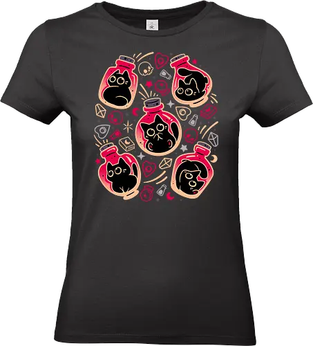 Tiny Bottled Kittens - black cats, kittens, kitties, kawaii cute, potion bottle, witchcraft, witchy vibes, magical, skull, sorcery, spooky season, wicked, ouija, gothic - Standard T-Shirt (Frauen)
