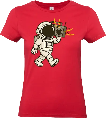 Astronaut with stereo - astronaut, boombox, music, space, walking, retro, cartoon, fun, gray, character - Standard T-Shirt (Frauen)