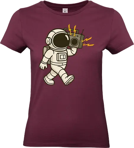 Astronaut with stereo - astronaut, boombox, music, space, walking, retro, cartoon, fun, gray, character - Standard T-Shirt (Frauen)