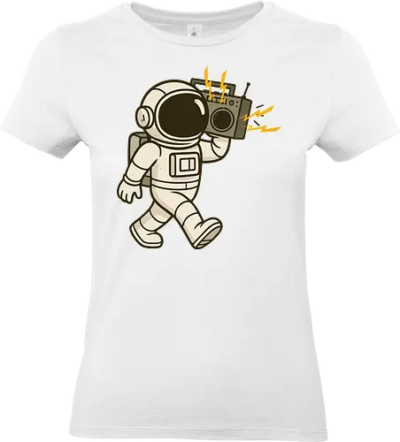 Astronaut with stereo - astronaut, boombox, music, space, walking, retro, cartoon, fun, gray, character - Standard T-Shirt (Frauen)