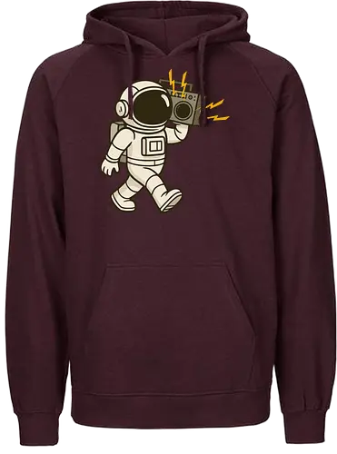 Astronaut with stereo - astronaut, boombox, music, space, walking, retro, cartoon, fun, gray, character - Fairtrade Hoodie