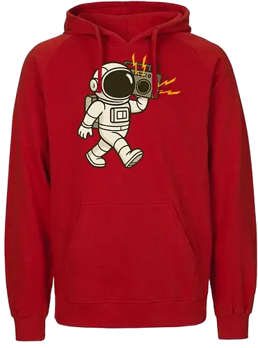 Astronaut with stereo - astronaut, boombox, music, space, walking, retro, cartoon, fun, gray, character - Fairtrade Hoodie
