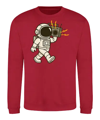 Astronaut with stereo - astronaut, boombox, music, space, walking, retro, cartoon, fun, gray, character - Sweatshirt