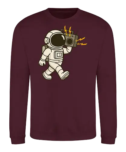 Astronaut with stereo - astronaut, boombox, music, space, walking, retro, cartoon, fun, gray, character - Sweatshirt
