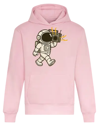 Astronaut with stereo - astronaut, boombox, music, space, walking, retro, cartoon, fun, gray, character - Heavyweight Hoodie