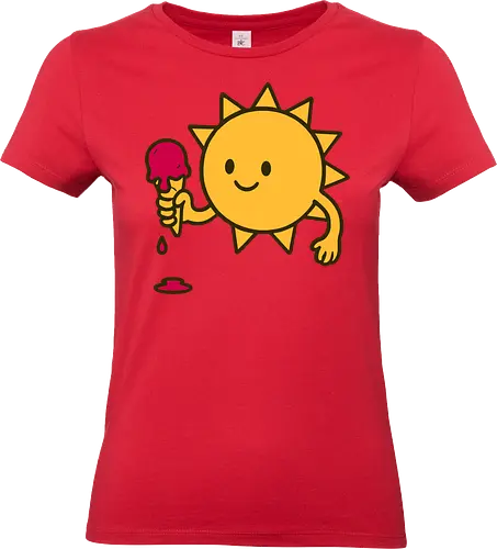 Sun and ice cream - sun, ice cream, melting, cheerful, cartoon, smile, dripping, cone, playful - Standard T-Shirt (Frauen)