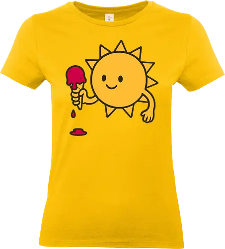 Sun and ice cream - sun, ice cream, melting, cheerful, cartoon, smile, dripping, cone, playful - Standard T-Shirt (Frauen)
