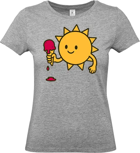 Sun and ice cream - sun, ice cream, melting, cheerful, cartoon, smile, dripping, cone, playful - Standard T-Shirt (Frauen)