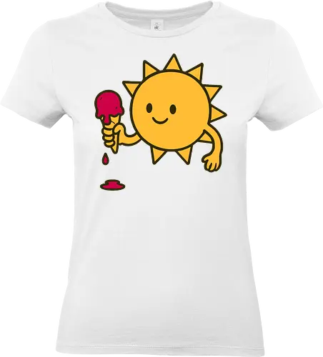 Sun and ice cream - sun, ice cream, melting, cheerful, cartoon, smile, dripping, cone, playful - Standard T-Shirt (Frauen)