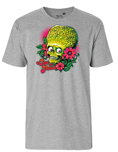 Love and Peace - alien, mars, martian, peace, love, funny - Fairtrade T-Shirt