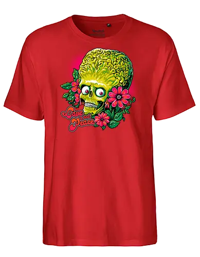Love and Peace - alien, mars, martian, peace, love, funny - Fairtrade T-Shirt