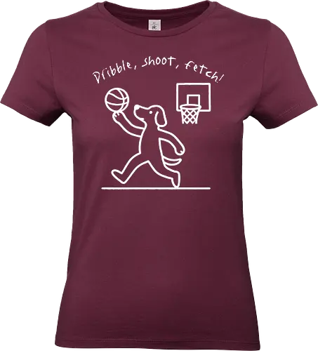 Dribble, shoot, fetch - dog, basketball, dribbling, hoop, playful, sports, cartoon, line drawing, humor, minimalistic - Standard T-Shirt (Frauen)