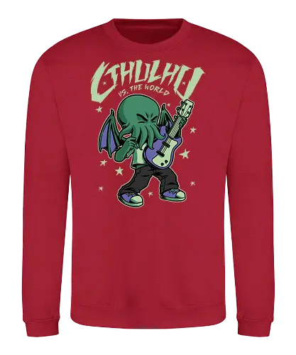 Cthulhu Guitar Comic - cthulhu, monster, god, lovecraft, hp lovecraft, lovecraftian, spooky, creepy, cute, horror, guitar, comics, horror - Sweatshirt