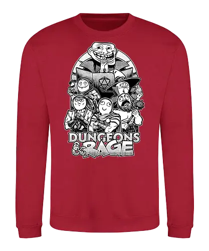 Dungeons and Rage Meme - rpg, Pen and Paper, d20, Pen and paper, dungeon master, role-playing game, tabletop, game master, meme, internet, rage, comic, rage comics, troll face, me gusta, derp, warrior, mage, wizard, barbarian - Sweatshirt