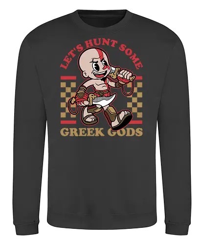 Game Mascot Demigod Hunter - Video Games, Video Game, Game, Games, Gamer, Mascot, Retro, Vintage, Retro Vintage, Retro Gamer, Retro Cartoon, Demigod, God, Greek Mythology, Greek, Mythical, Mythology, Myth, Hack And Slash, Fantasy, Adventure, Classic - Sweatshirt