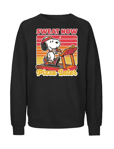 Beagle Dog Pizza Exercise  - exercise, pizza, fast food, vintage, retro, comic, comics, movie, animation, walking, running, treadmill - Fairtrade Sweatshirt