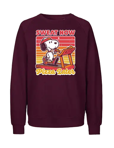 Beagle Dog Pizza Exercise  - exercise, pizza, fast food, vintage, retro, comic, comics, movie, animation, walking, running, treadmill - Fairtrade Sweatshirt
