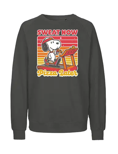 Beagle Dog Pizza Exercise  - exercise, pizza, fast food, vintage, retro, comic, comics, movie, animation, walking, running, treadmill - Fairtrade Sweatshirt