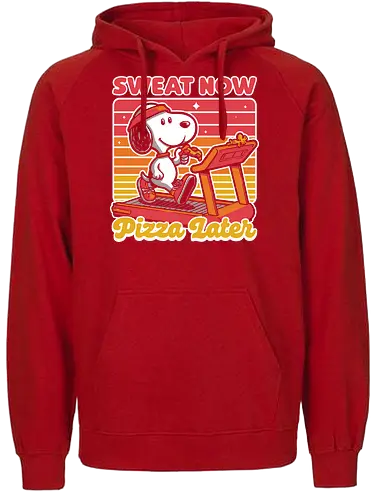 Beagle Dog Pizza Exercise  - exercise, pizza, fast food, vintage, retro, comic, comics, movie, animation, walking, running, treadmill - Fairtrade Hoodie