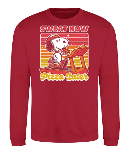 Beagle Dog Pizza Exercise  - exercise, pizza, fast food, vintage, retro, comic, comics, movie, animation, walking, running, treadmill - Sweatshirt