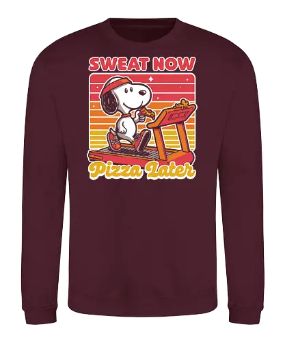 Beagle Dog Pizza Exercise  - exercise, pizza, fast food, vintage, retro, comic, comics, movie, animation, walking, running, treadmill - Sweatshirt