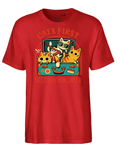 Pack The Cats - cats, kawaii cute, travel, suitcase, funny, holidays, vacation mode, kittens, great outdoors, cat lover, humor, quirky, vintage, packing, adventure - Fairtrade T-Shirt