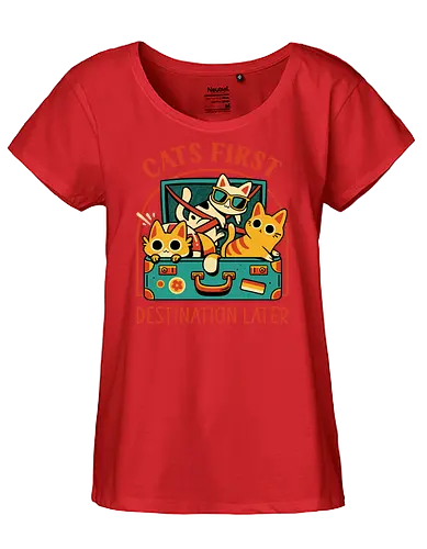 Pack The Cats - cats, kawaii cute, travel, suitcase, funny, holidays, vacation mode, kittens, great outdoors, cat lover, humor, quirky, vintage, packing, adventure - Fairtrade Girl Shirt