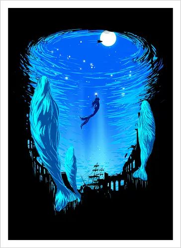 Part of Our World - mermaid, siren, whales, nature - Kunstdruck
