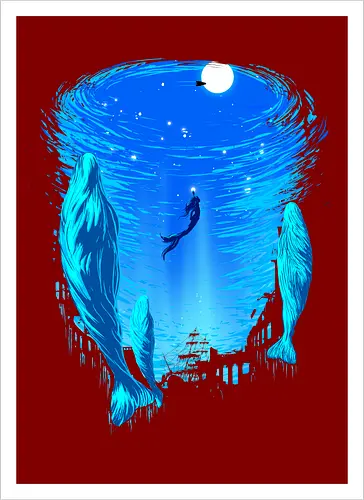 Part of Our World - mermaid, siren, whales, nature - Kunstdruck