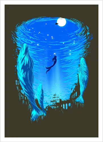 Part of Our World - mermaid, siren, whales, nature - Kunstdruck