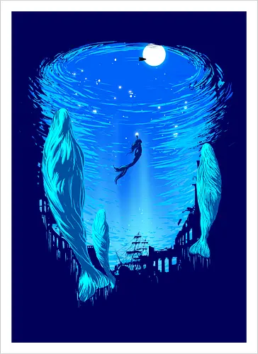 Part of Our World - mermaid, siren, whales, nature - Kunstdruck