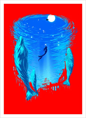 Part of Our World - mermaid, siren, whales, nature - Kunstdruck