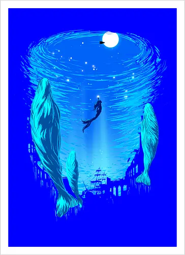 Part of Our World - mermaid, siren, whales, nature - Kunstdruck