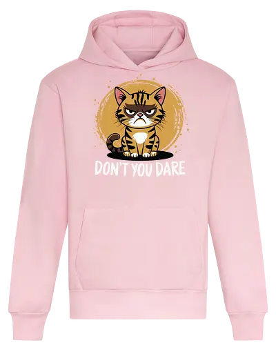 DON'T YOU DARE - cartoon, cat, grumpy, humor, animal, text, stripes, bold letters, feline - Heavyweight Hoodie