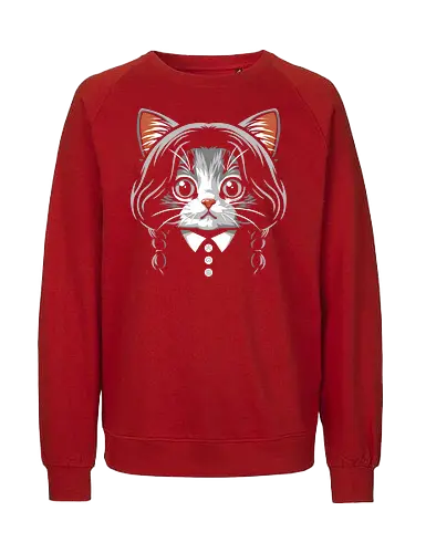 Wednesday Addams Cute Cat - wednesday addams, black cat, cute, chibi, cartoon, addams, goth, viral, wednesday, addams family, halloween, horror, morticia, gomez, gothic - Fairtrade Sweatshirt