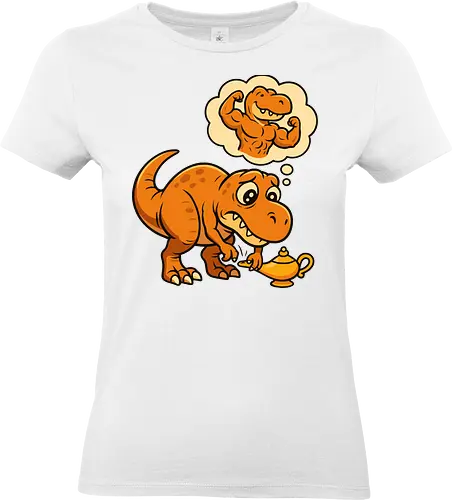 think positive - dinosaur, cartoon, genie, lamp, wish, humorous, thought bubble, imagination, muscles - Standard T-Shirt (Frauen)