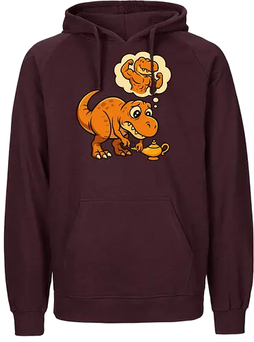 think positive - dinosaur, cartoon, genie, lamp, wish, humorous, thought bubble, imagination, muscles - Fairtrade Hoodie