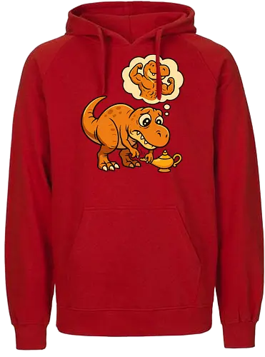 think positive - dinosaur, cartoon, genie, lamp, wish, humorous, thought bubble, imagination, muscles - Fairtrade Hoodie
