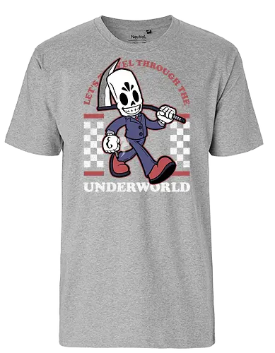 Game Mascot Travel Reaper - Video Games, Video Game, Game, Games, Gamer, Mascot, Retro, Vintage, Retro Vintage, Retro Gamer, Retro Cartoon, Fantasy, Adventure, Classic, Death, Grim Reaper, Soul Reaper, Skull, Skeleton, Investigate, Investigation, Noir - Fairtrade T-Shirt
