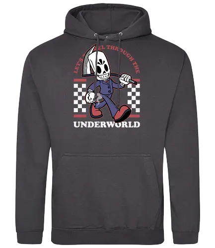 Game Mascot Travel Reaper - Video Games, Video Game, Game, Games, Gamer, Mascot, Retro, Vintage, Retro Vintage, Retro Gamer, Retro Cartoon, Fantasy, Adventure, Classic, Death, Grim Reaper, Soul Reaper, Skull, Skeleton, Investigate, Investigation, Noir - Standard Hoodie