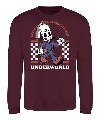 Game Mascot Travel Reaper - Video Games, Video Game, Game, Games, Gamer, Mascot, Retro, Vintage, Retro Vintage, Retro Gamer, Retro Cartoon, Fantasy, Adventure, Classic, Death, Grim Reaper, Soul Reaper, Skull, Skeleton, Investigate, Investigation, Noir - Sweatshirt
