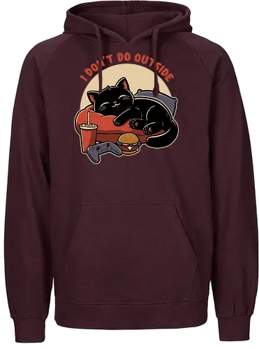 Lazy Gamer Cat  - black cat, cat, pet, food, video game, game, nerd, geek, outside, fast food, cute, burger, hamburger, tv show, movies, lazy, tired - Fairtrade Hoodie