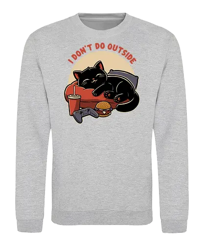 Lazy Gamer Cat  - black cat, cat, pet, food, video game, game, nerd, geek, outside, fast food, cute, burger, hamburger, tv show, movies, lazy, tired - Sweatshirt