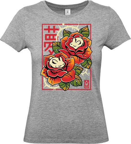 Naptime in Roses - cute rabbit, bunny, roses, sleeping, botanical art, dreamy, floral, japanese, kawaii animal, nature, zen, flowers, soft - Standard T-Shirt (Frauen)