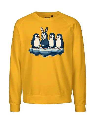 imposter - penguins, ice float, rabbit costume, humor, contrast, quizzical, expressions, whimsical, scene, playful - Fairtrade Sweatshirt